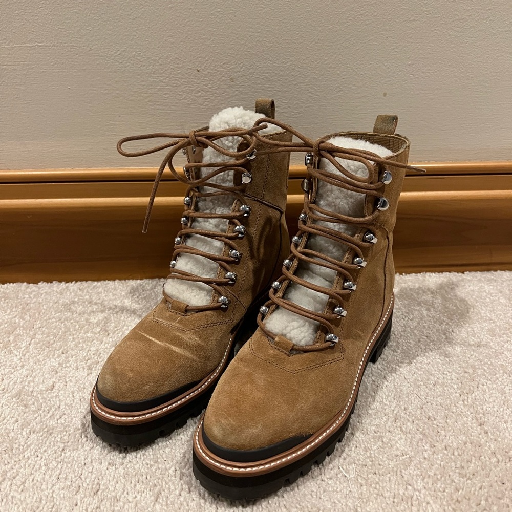 Marc Fisher Izzie Suede Sherpa Lace Up Lug boot size 8